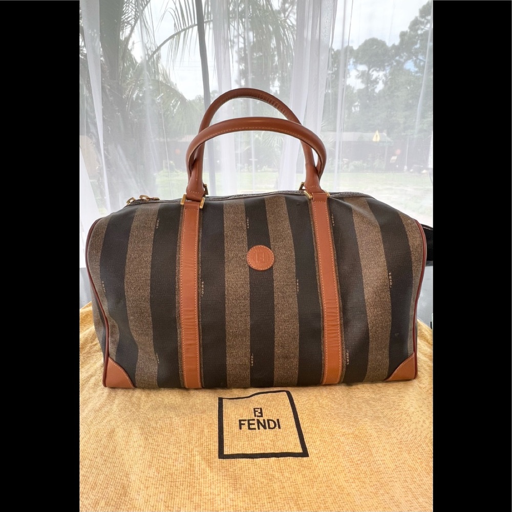 Fendi Bag,Travel, Gorgeous Weekender Travel, Duffle with Cognac Brown Lea…